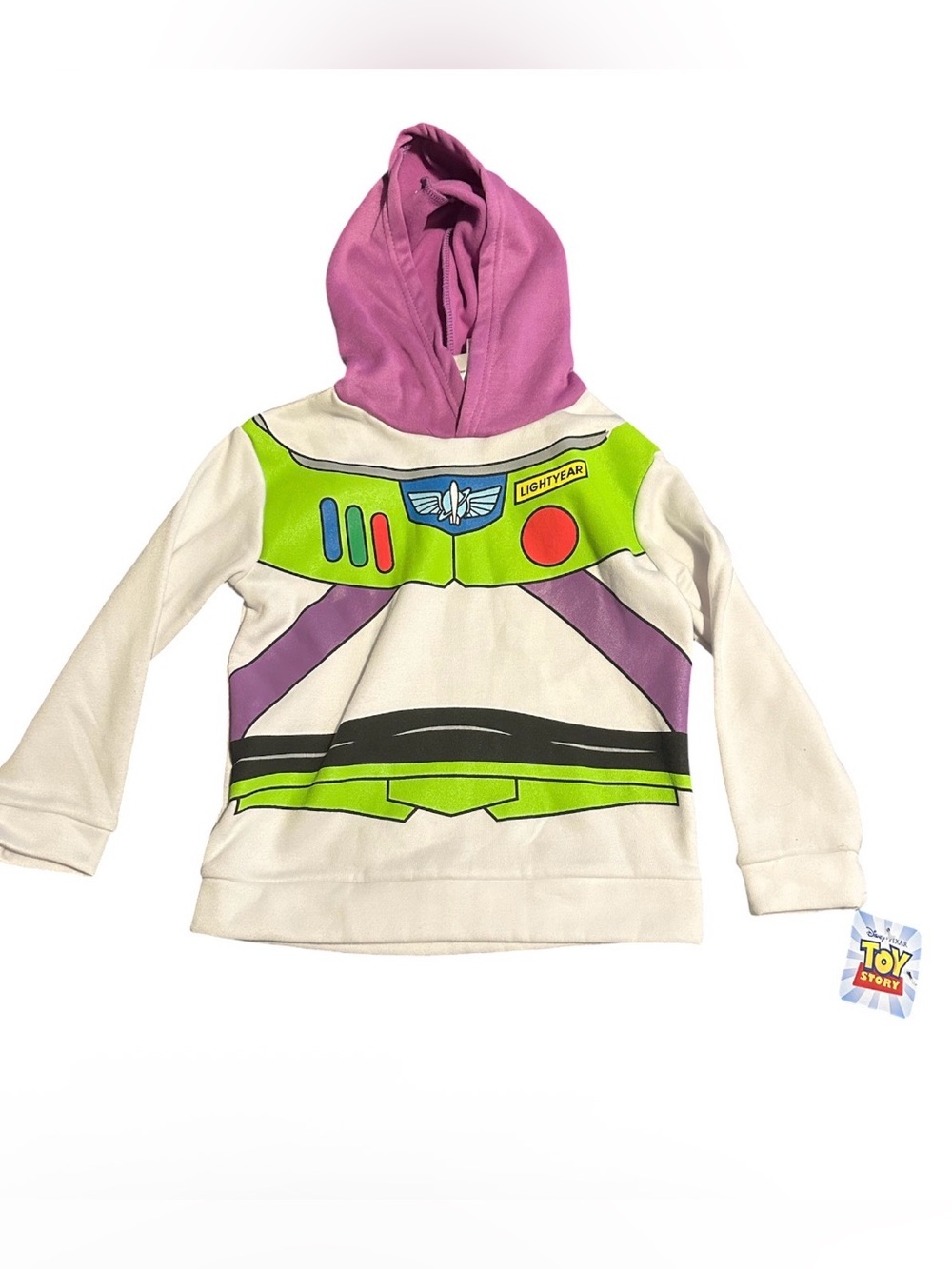 Toy Story Buzz Lightyear Kids Hoodie Top - White, Green & Purple